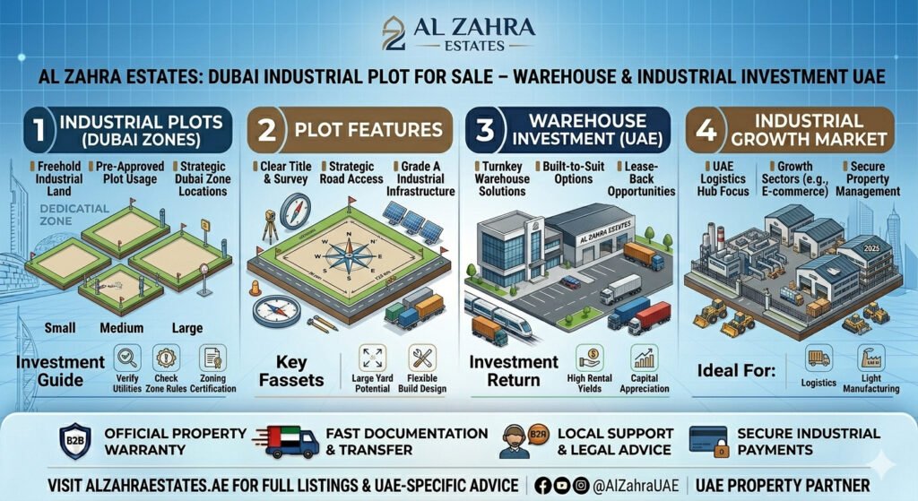 Dubai Industrial Plot for Sale – Warehouse & Industrial Investment UAE | Al Zahra