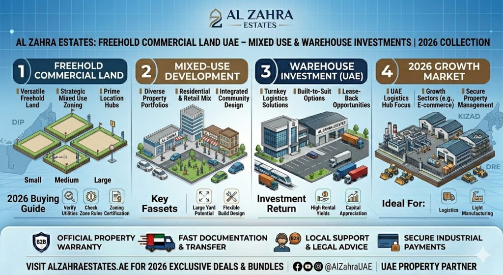 Freehold Commercial Land UAE – Mixed Use & Warehouse Investments 2026 | Al Zahra